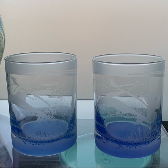 Robert Wyland Rare 90s Whale & Dolphin (6) Glass Cups - Picture 9 of 13